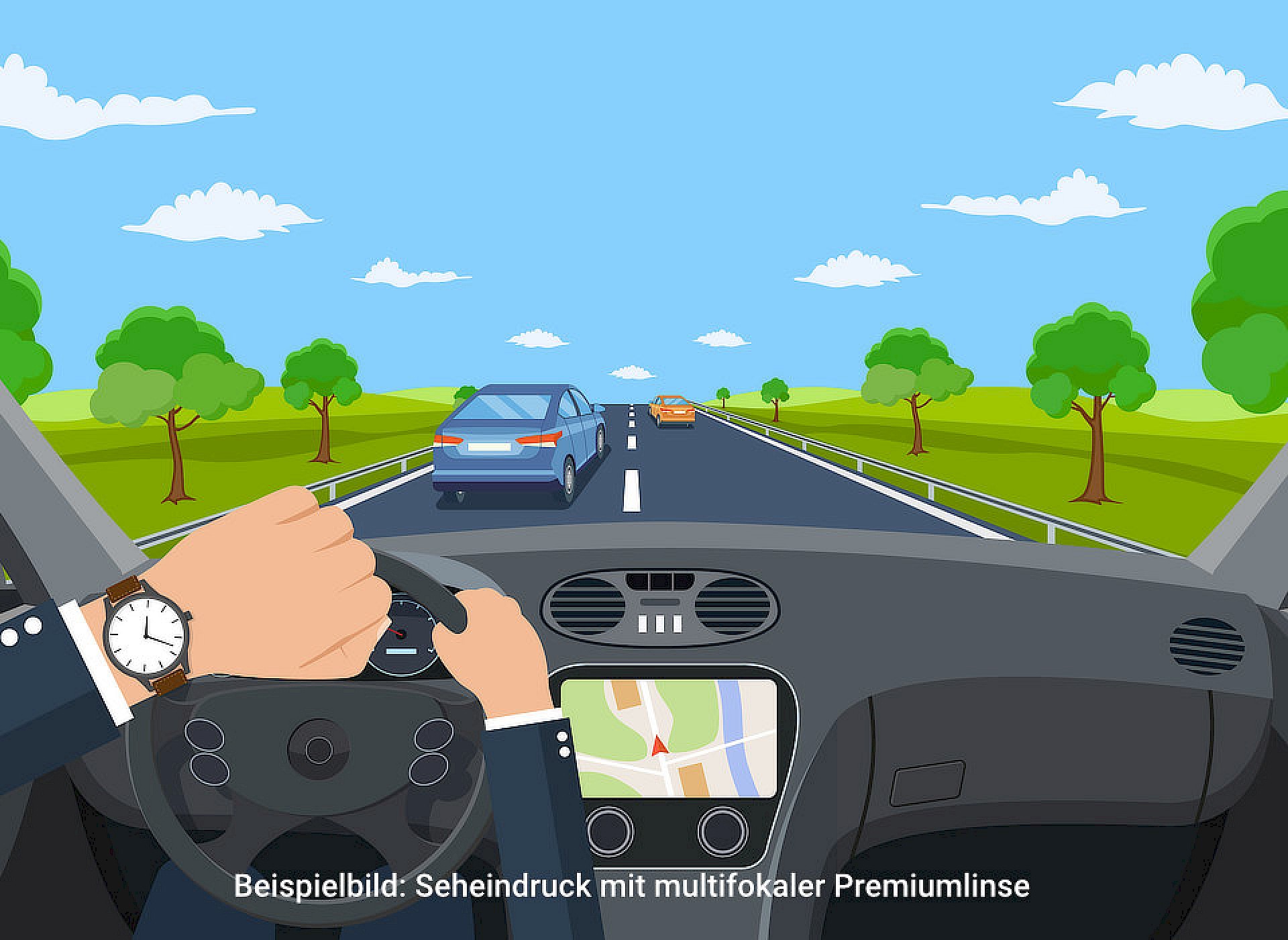 Beispielbild: Seheindruck mit multifokaler Premiumlinse. Sowohl der nahe als auch der ferne Sichtbereich ist scharf.